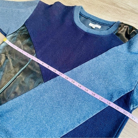 Madewell Blue and Black Faux Leather Colorblock Sweatshirt Medium - Picture 6 of 7